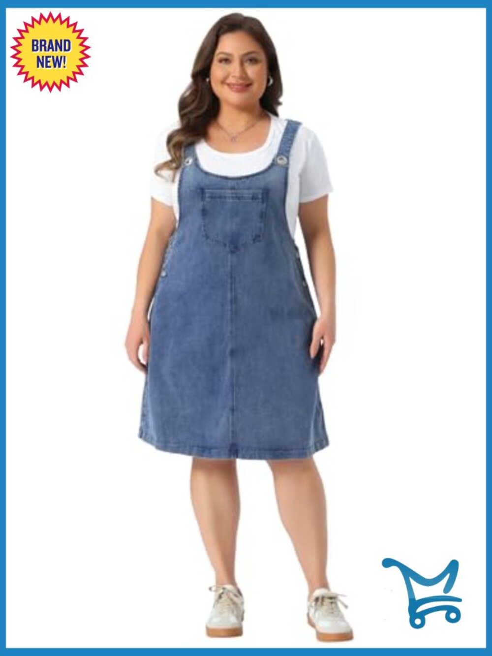 Plus Size Denim Overalls Dress Suspenders Skirt Jumper Jean Overall Bib Dress - Picture 3 of 6